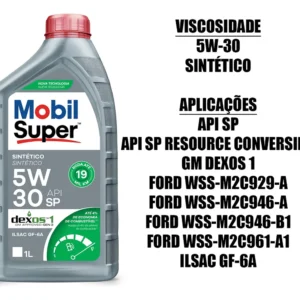 Óleo Motor 5w30 Mobil Dexos 1 Gen 3 Sintetico Api SQ Alta Performance 1litro Lubrificante MOBIL